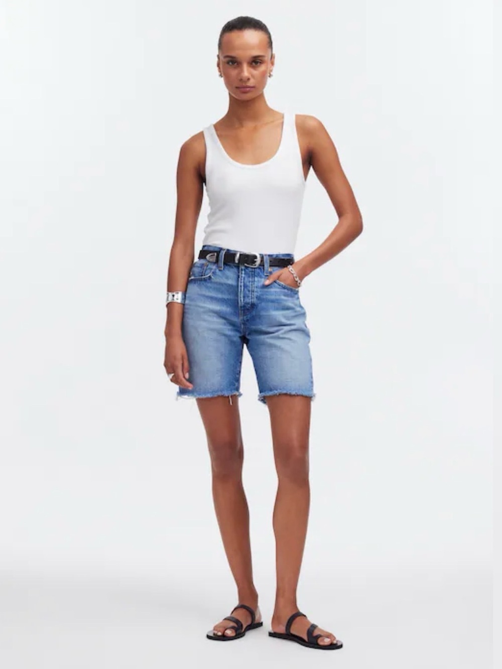 NWT Madewell Long Denim Shorts in Pedersen Wash